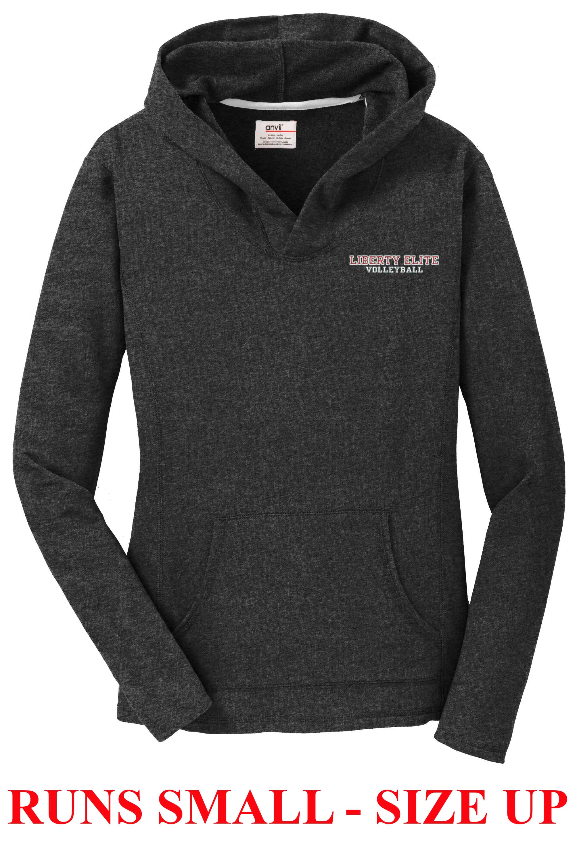 LEL-72500LDKHTGR LADIES DARK HEATHER GREY FRENCH TERRY HOODED PULLOVER - EMBROIDERED