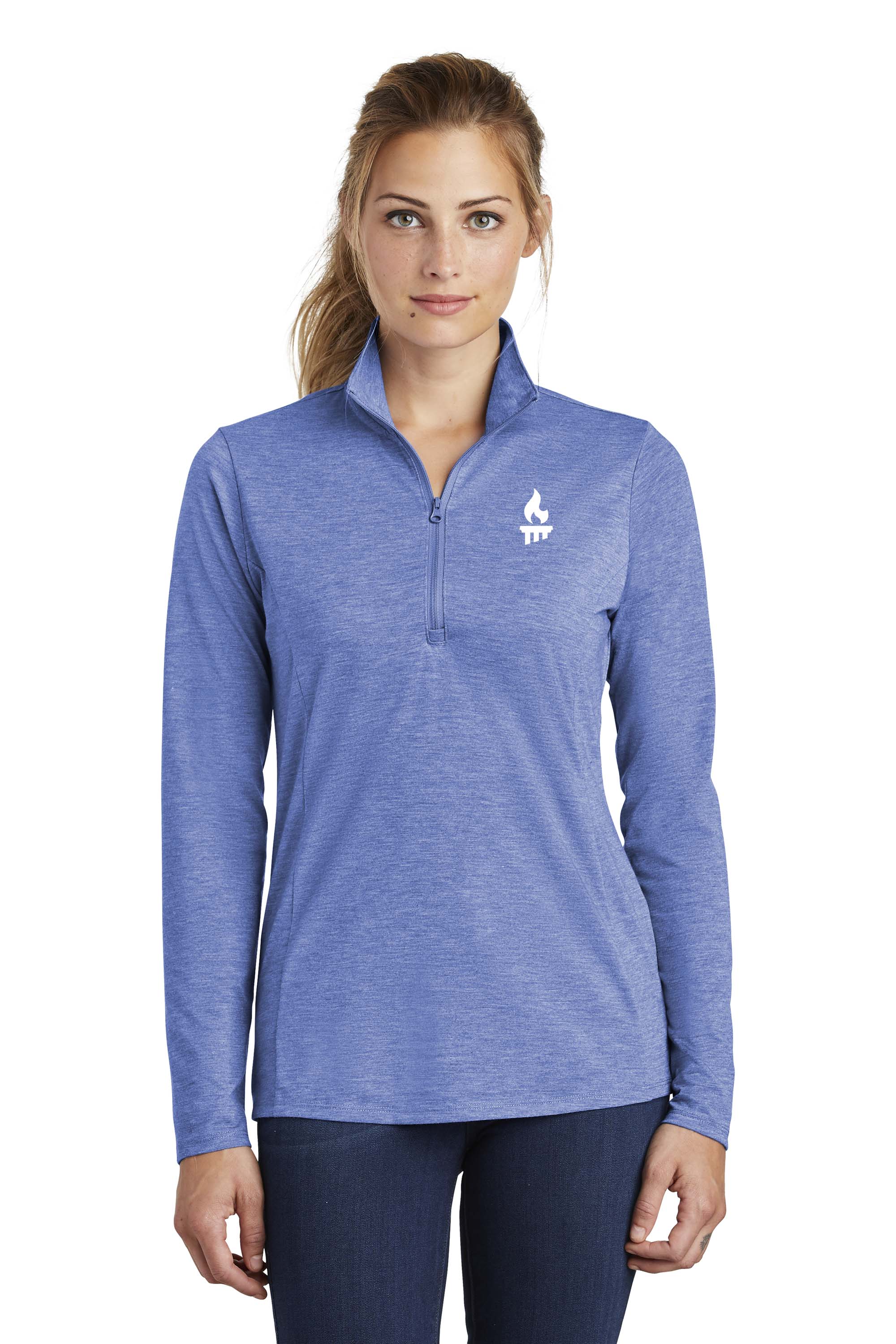L2LST407RB - Royal Ladies PosiCharge Tri-Blend Wicking 1/4-Zip Pullover