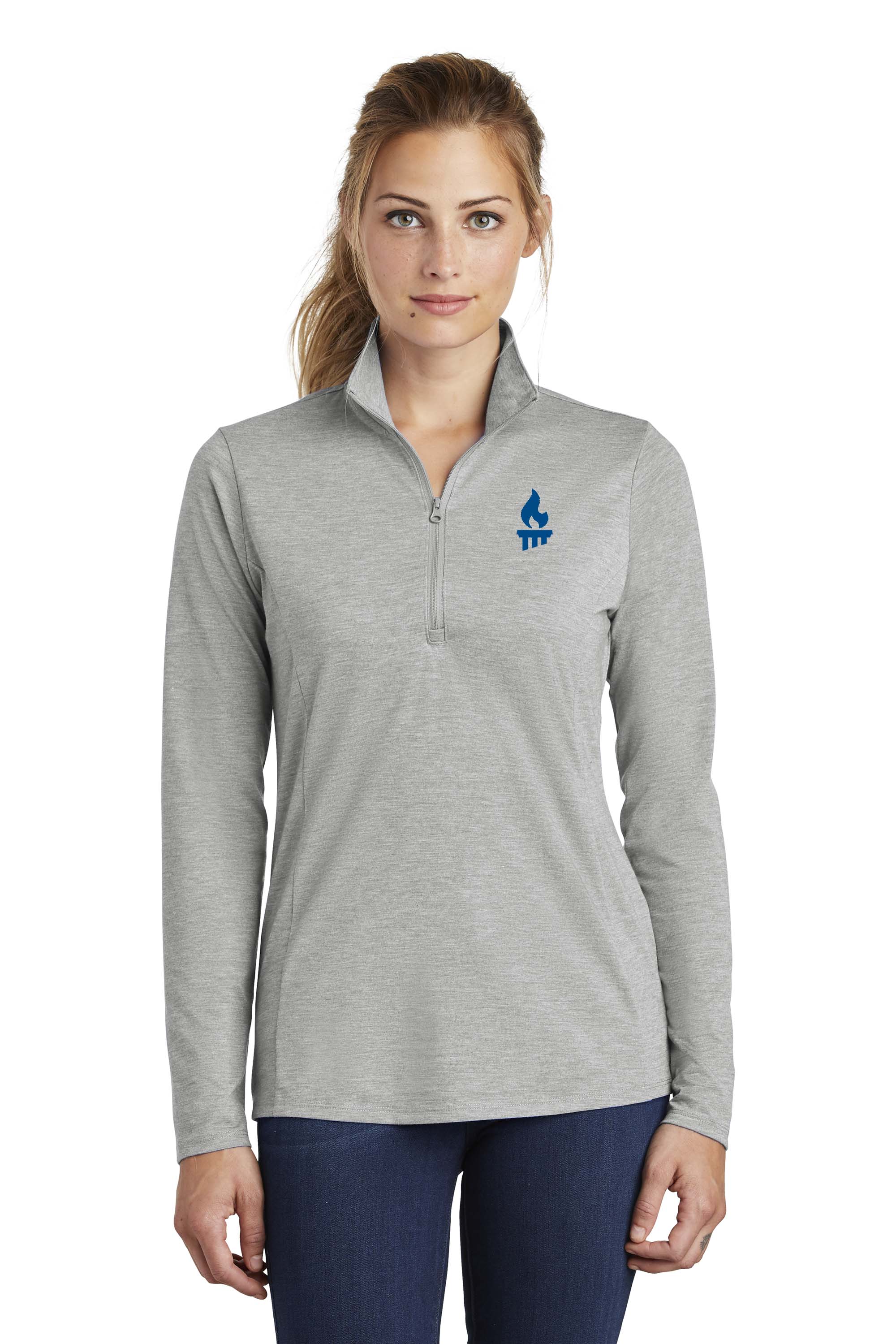 L2LST407LG - Light Gray - Ladies PosiCharge Tri-Blend Wicking 1/4-Zip Pullover