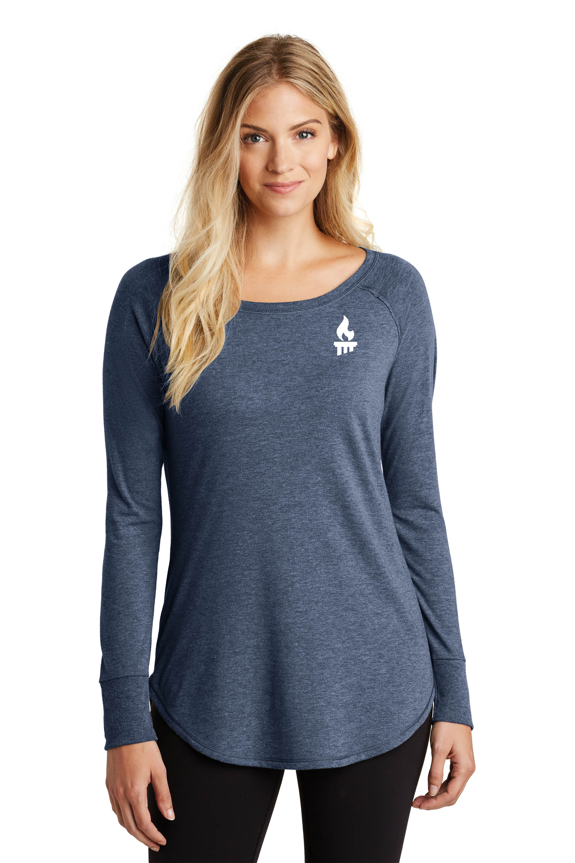 L6DT132LNav - Navy Frost District Women’s Perfect Tri Long Sleeve Tunic Tee