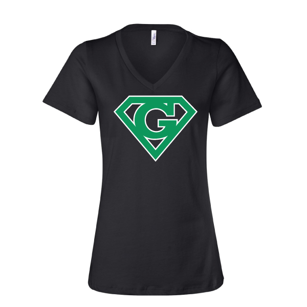 28 Volunteer logo on Ladies Black V-Neck