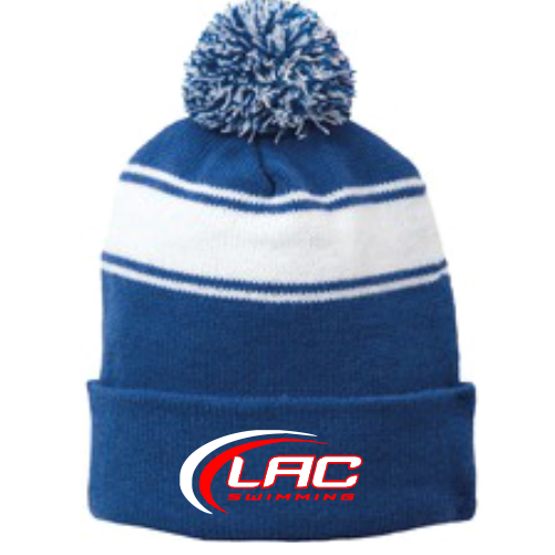 HC STC28 Sport-Tek Stripe Pom Pom Embroidered Beanie