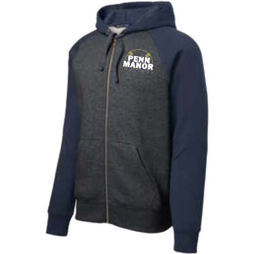 EST269 Sport-Tek Embroidered Raglan Colorblock Full-Zip Hooded Fleece Jacket