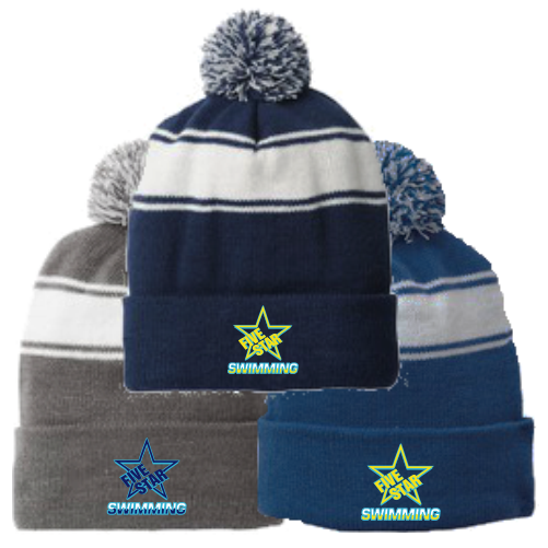 N STC28 Sport-Tek Embroidered Stripe Pom Pom Beanie