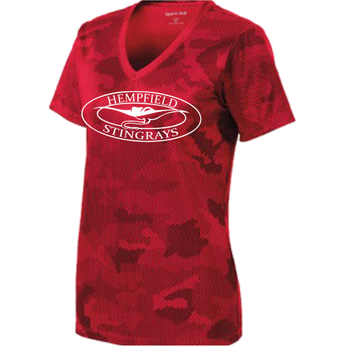 F LST370 Ladies Camo Hex V-Neck Tee