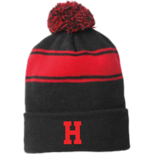N OSTC28 Sport-Tek Stripe Pom Pom Embroidered Beanie