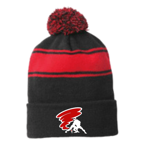 LC STC28 Sport Tek Striped Pom Pom Embroidered Beanie