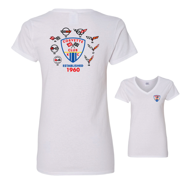   0)Ladies V-neck 60th KC Corvette Club T-shirt
