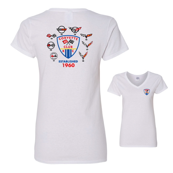 0)Ladies V-neck 60th KC Corvette Club T-shirt