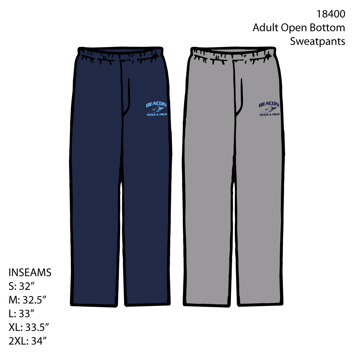 A - 18400 ADULT Open Bottom Sweatpant