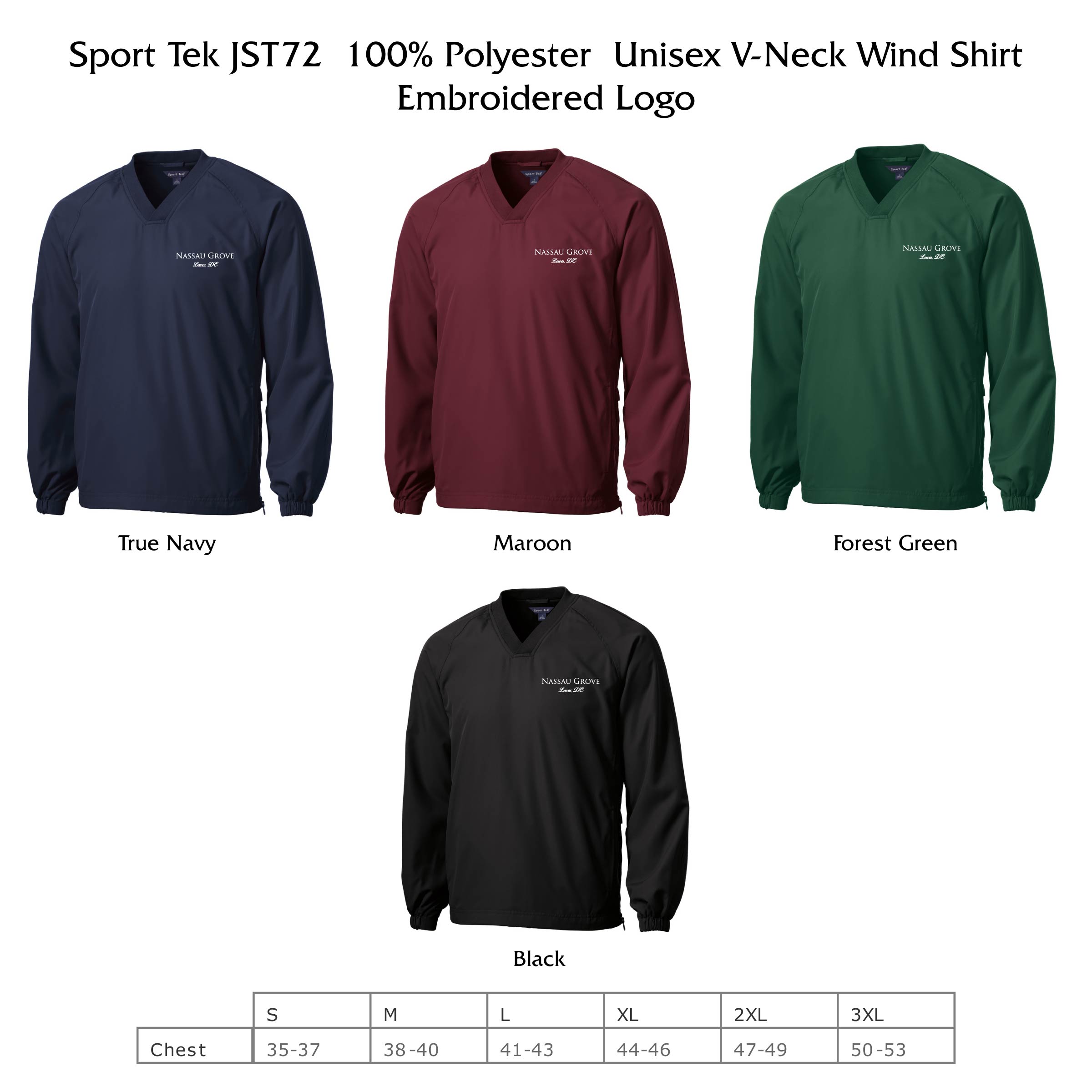 H- JST72 Sport Tek Unisex V-Neck Wind Shirt
