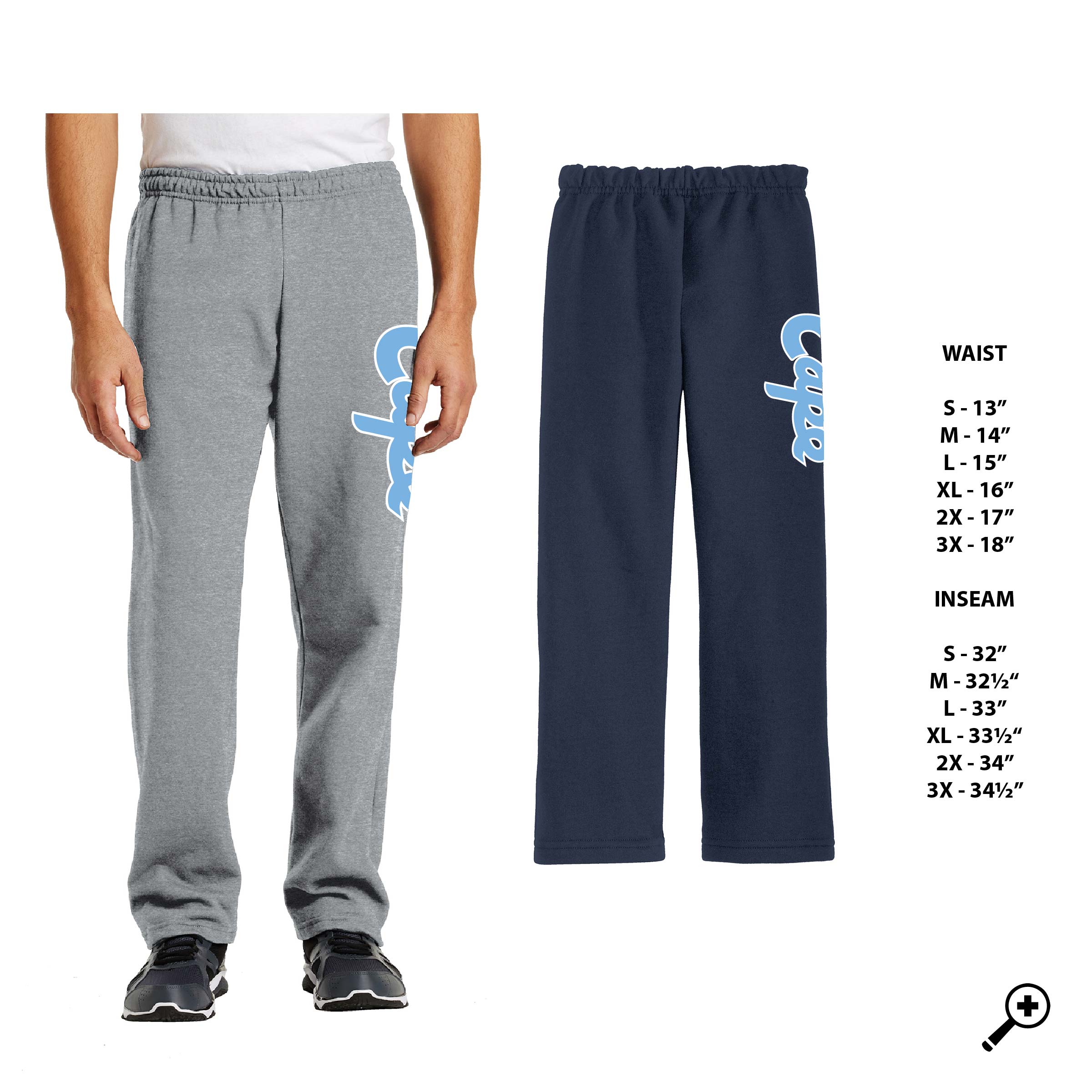 L- CAPE Design- ADULT Open Bottom Sweatpants