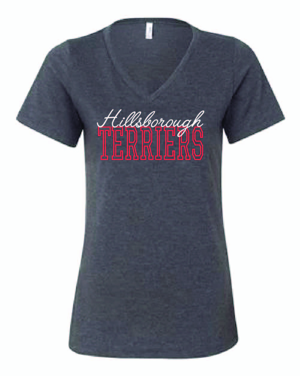 I - HHS Ladies Tri-Blend V-Neck Scipt Block Tee