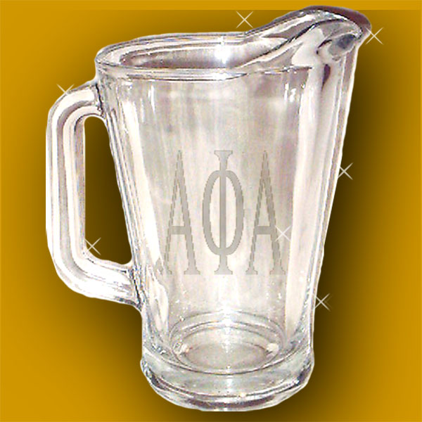 074 Etched Heavy Glass Drink Pitcher