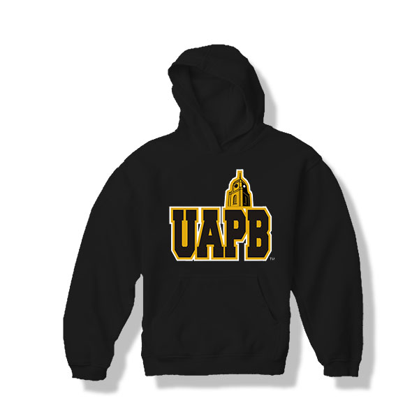 0001 UAPB pullover hoodie - black - 3 color tower and letters
