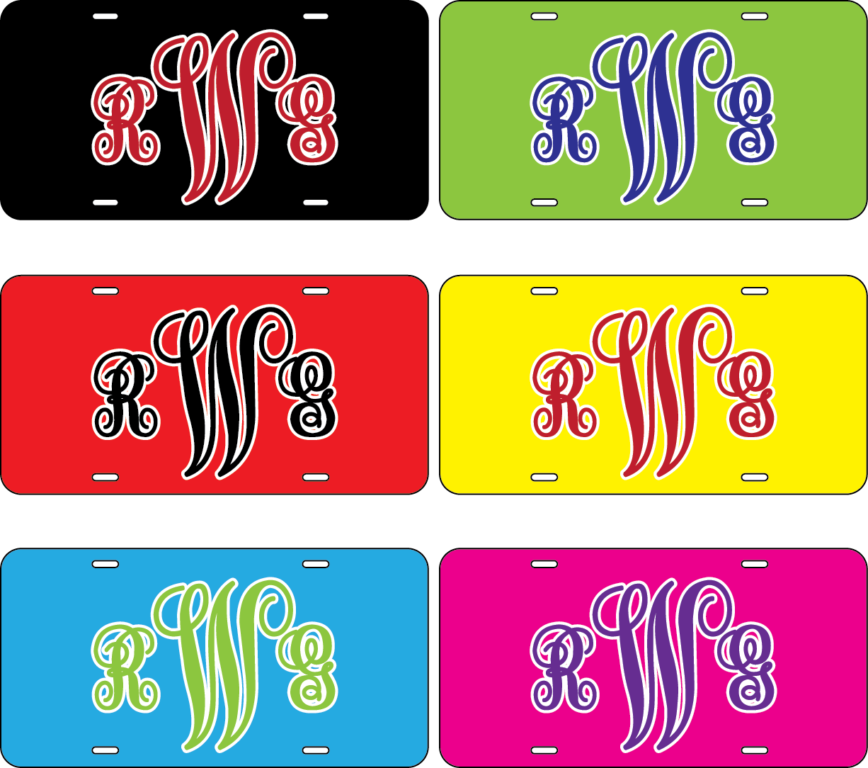 104-Monogram Car Tag - Solid Background