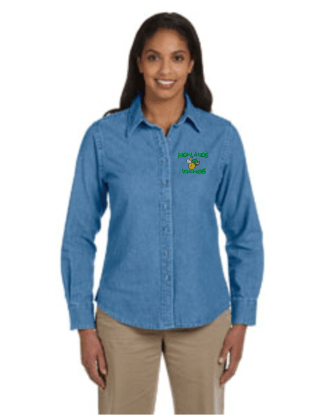 "M550W" Embroidered Denim Long Sleeve T-shirt