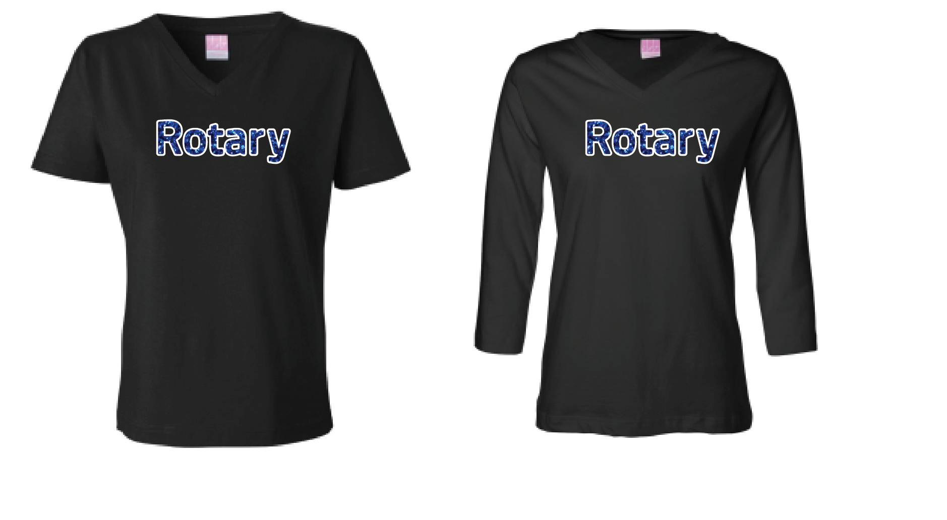 Ladies Tee w/ Rotary Glitter Vinyl Logo 3/4 sleeve 3577 or SS 3587