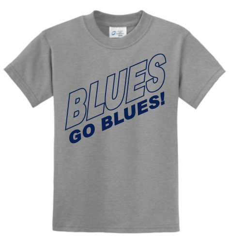Youth Blues PC54Y Grey Fan tees w/ logo