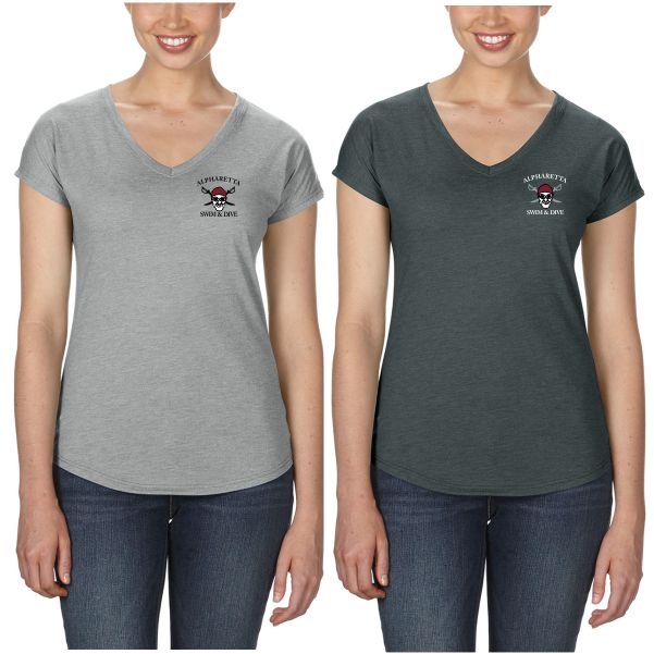 E. Embroidered Ladies V-Neck Tri-blend Semi Fitted Shirt