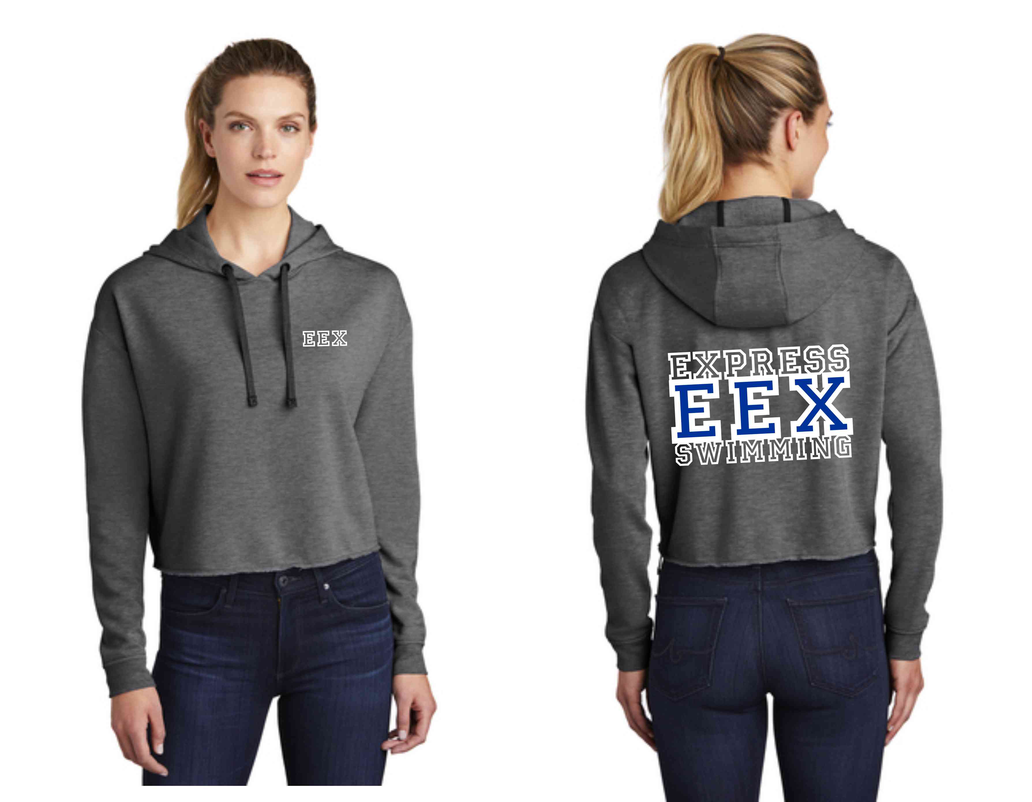 1ba-LST298 Screen Printed Tri-Blend Wicking Fleece Crop Hooded Pullover