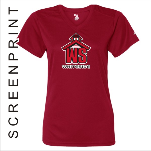 09 Badger 4162 Womens / Girls V Neck Shirt w Front Print