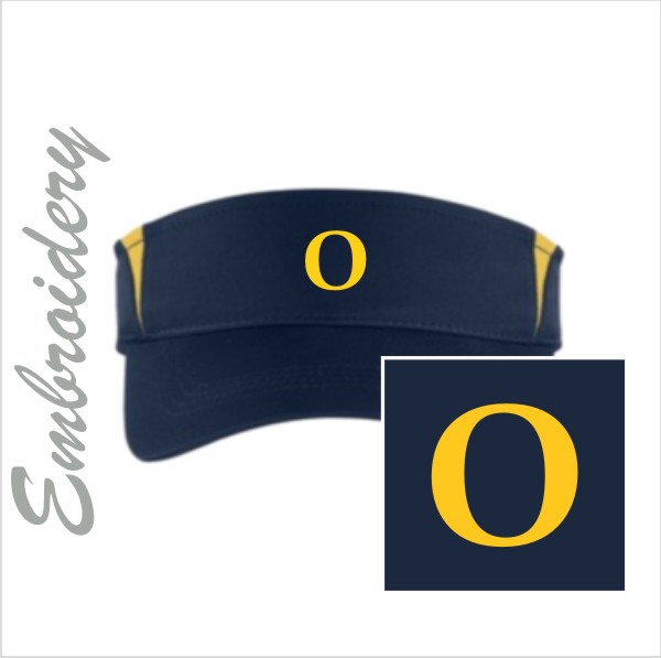 04 Sport Tek Dry Zone Colorblock Visor STC13 True Navy/Gold w Embroidery on Front in Gold Thread