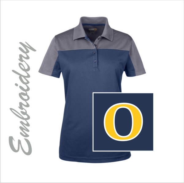 08 Ash City CE101W Ladies Colorblock Pique Polo Classic Navy/Carbon w Left Chest Emb Gold/Wh Thread