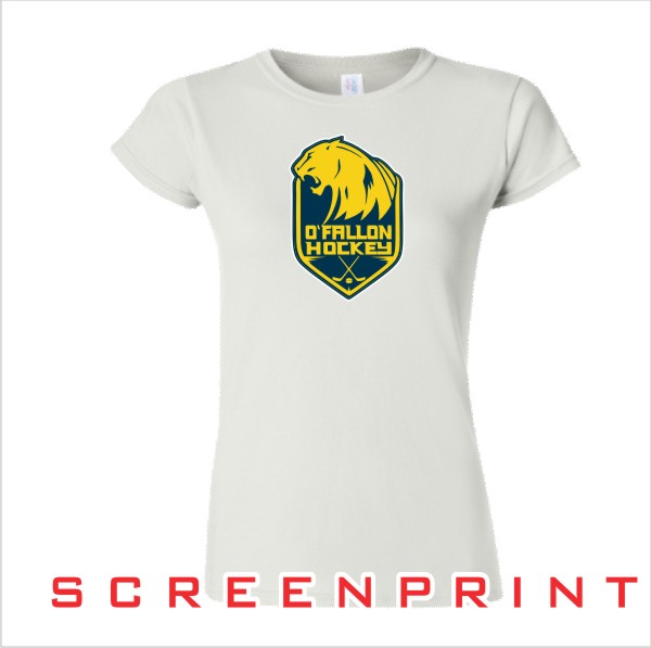 02 Gildan G640L Ladies Sport Grey Short Sleeve Shirt w Front Screenprint