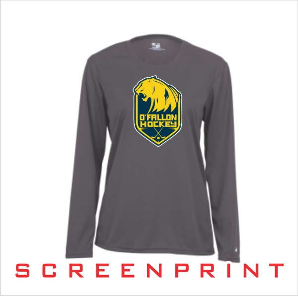 08 Badger 4164 Womens Long Sleeve BCore Shirt w Front Screenprint