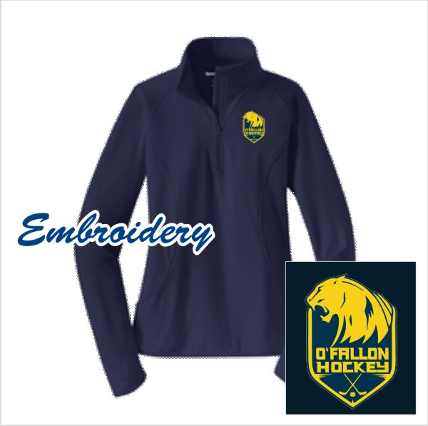 16 Sportek Ladies LST850 1/2 Zip Fleece Pullover Navy with Left Chest Embroidery