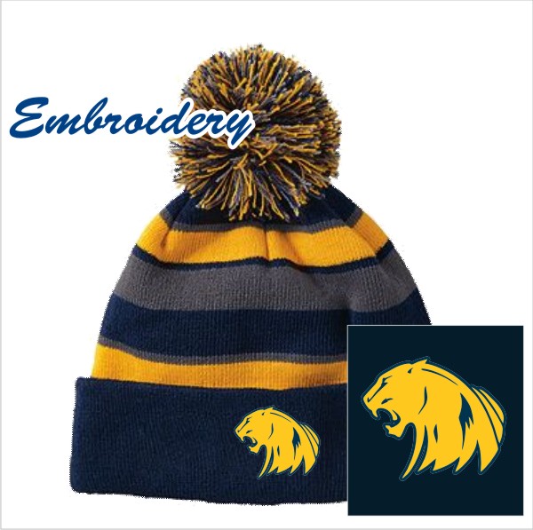 25 Holloway 223835 Comeback Beanie Navy/Lt Gold/Graphite with Embroidery