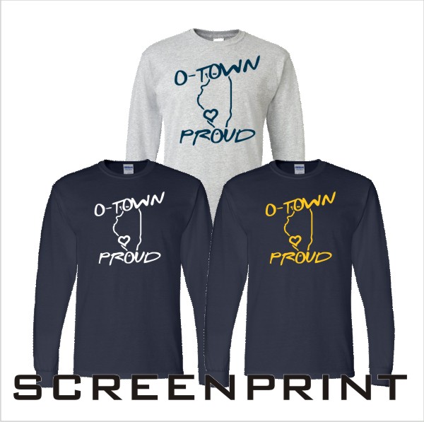 02 Gildan G240B / G840 Sport Grey Long Sleeve Shirt with Front Print in Navy Ink