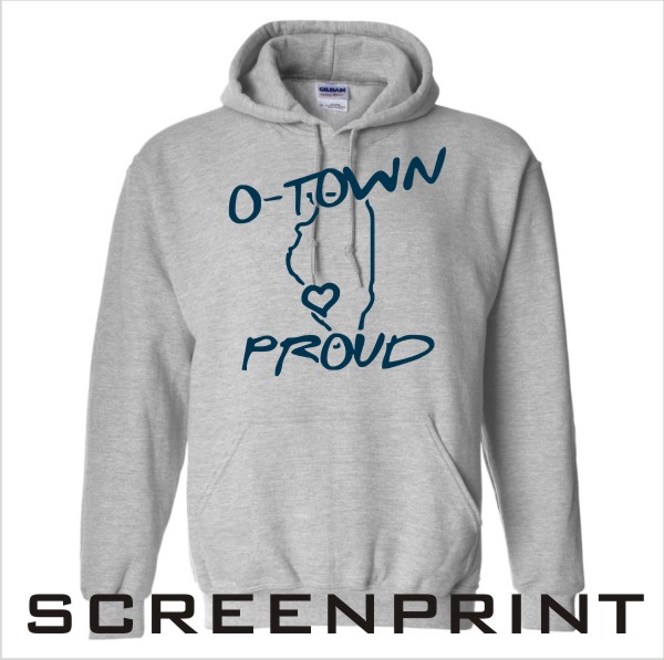 05 Gildan G185B / G185 Sport Grey Hooded Sweatshirt with Front Print in Navy Ink