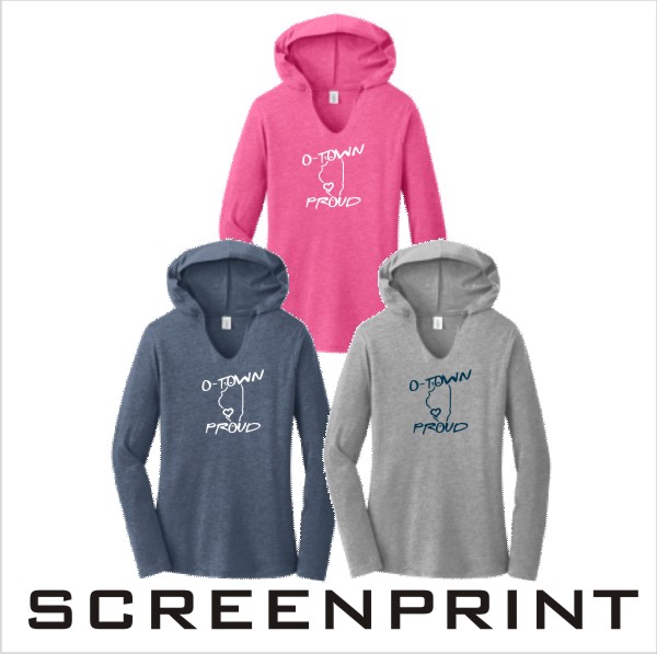 09 DISTRICT DM139L Womens Perfect Tri Long Sleev Hoodie with Front Print