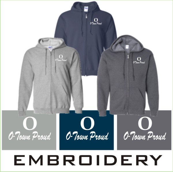 002 Gildan G186 Adult Full Zip Hooded Sweatshirt w Left Chest Embroidery