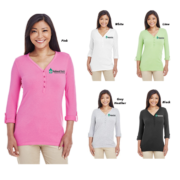 Devon & Jones Ladies' Perfect Fit Y-Placket Convertible Sleeve Knit Top
