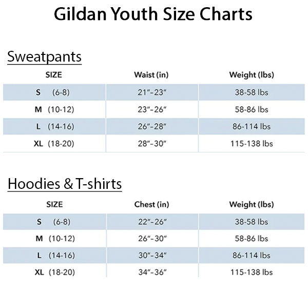 Youth Gildan Size Chart