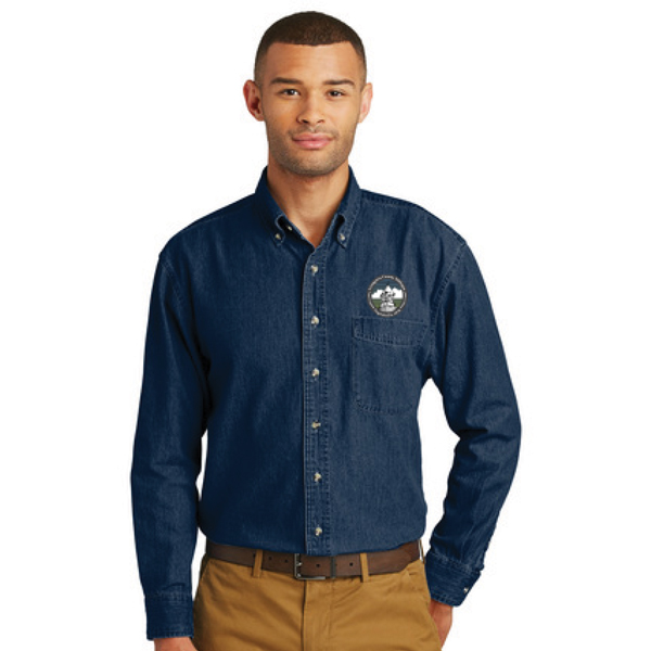 Mens Port & Company Long Sleeve Value Denim Shirt -Embroidered logo