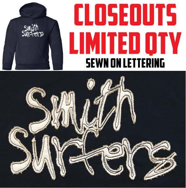 Z7. VINTAGE BLOW OUT - Hoody with Soft Stitched Applique Smith Lettering. LIMITED STOCK. 40% OFF