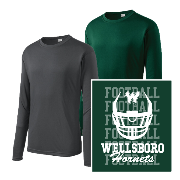 E3) 100% Polyester Moisture Management Long Sleeve T-Shirt FACEMASK LOGO
