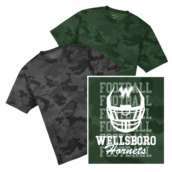 G3) 100% Polyester Wicking Camohex T-Shirt FACEMASK LOGO