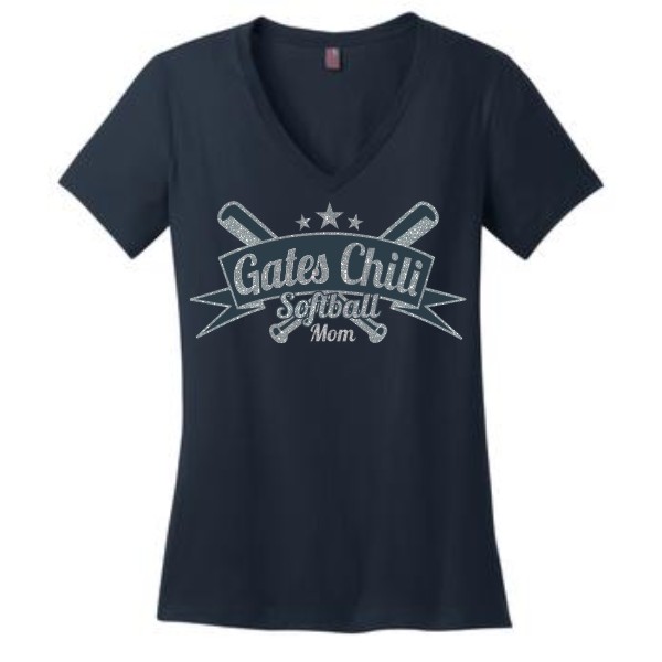 Softball Mom Glitter V-Neck T-Shirt