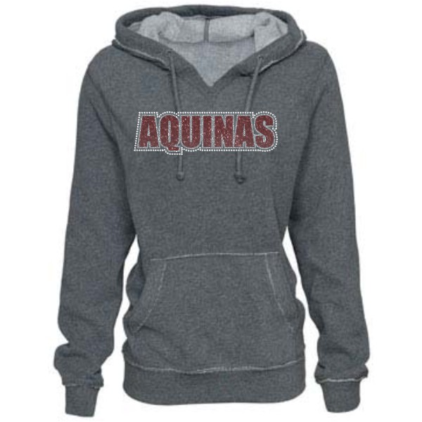 J- Ladies V-Neck Glitter & Rhinestone Hoodie