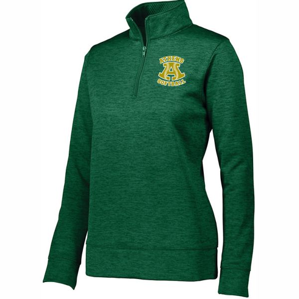 N) Augusta Ladies Stoked Heather Forest Performance 1/4 Zip Sweatshirt